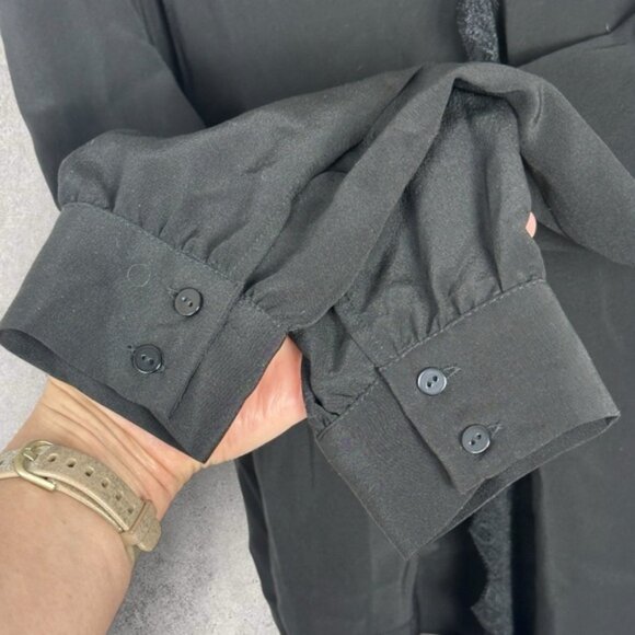 Sezane 100% Silk Lace Trim Cassandra Blouse Black Size 38 French US 6 Minimalist - Picture 7 of 16